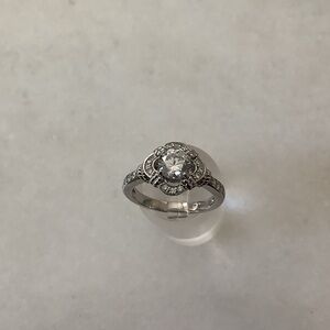 Platinum Plated Sterling Silver Swarovski Center Halo Ring, Brand New
